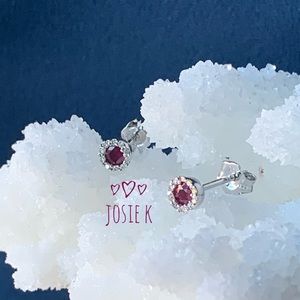 14K Halo Ruby Diamond Earrings